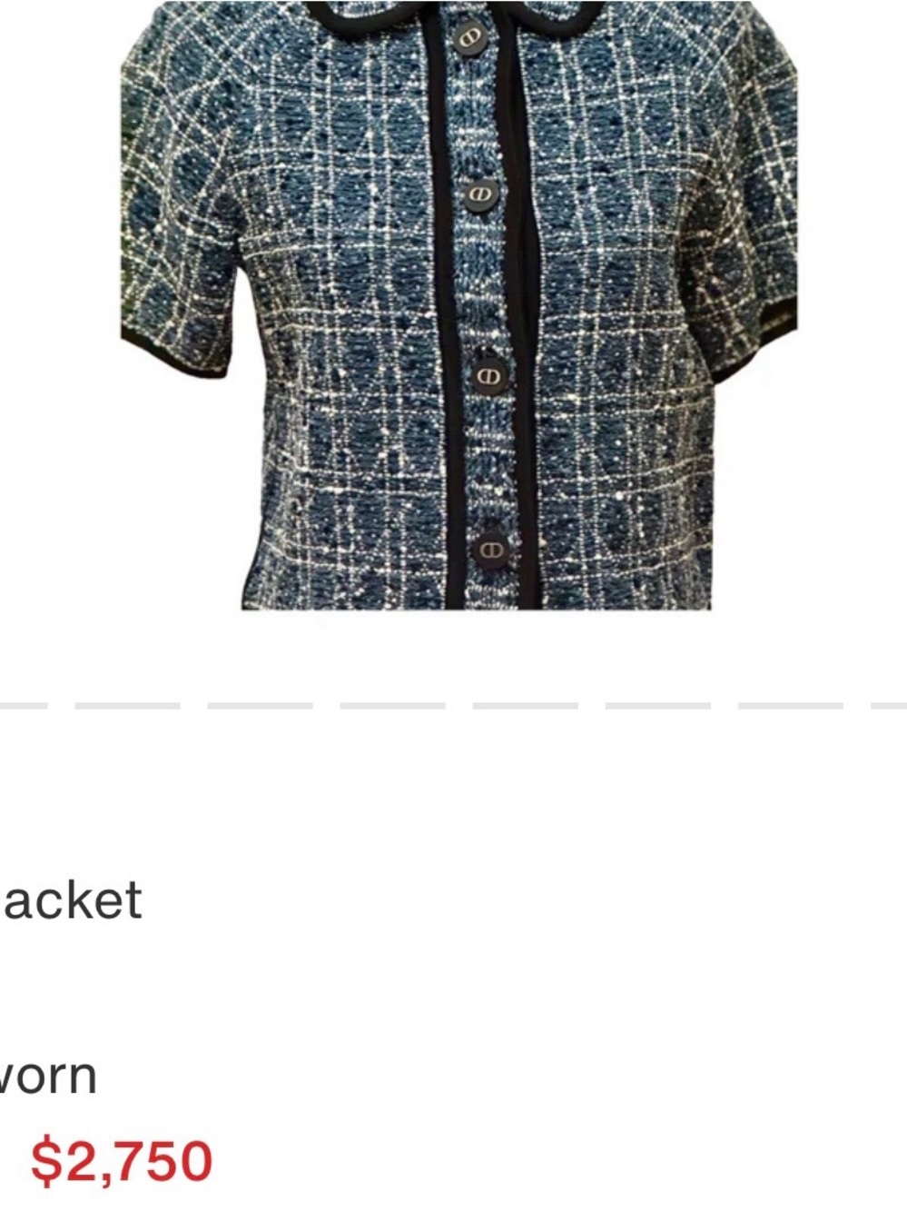 Christian Dior Blue Tweed Jacket with Black Trim ❤️ Beautiful - Picture 5 of 6